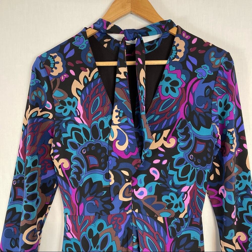 Trina Turk Tia Rosita Point Bonita Paisley Mock Neck Long Sleeve Dress Size 2 - Picture 11 of 13